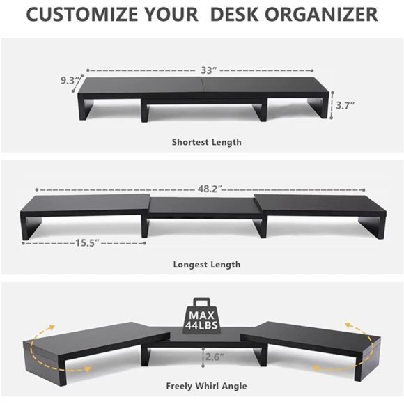 Dual Monitor Stand Riser Office Desktop Organizer Stands for 2 Monitors Length - Picture 3 of 6
